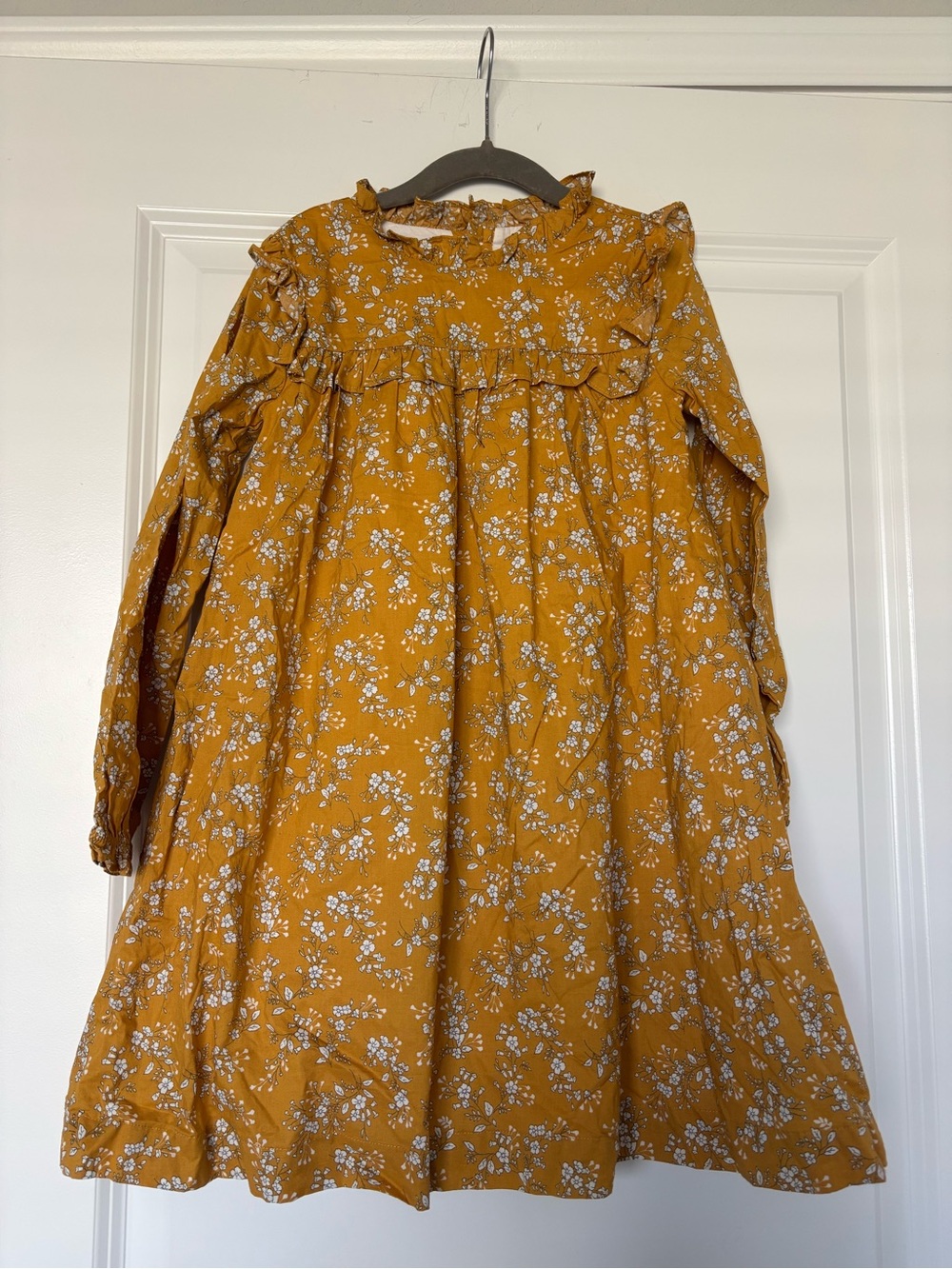 Edgehill Collection Girls Mustard Yellow Floral Long Sleeve Dress Size 6